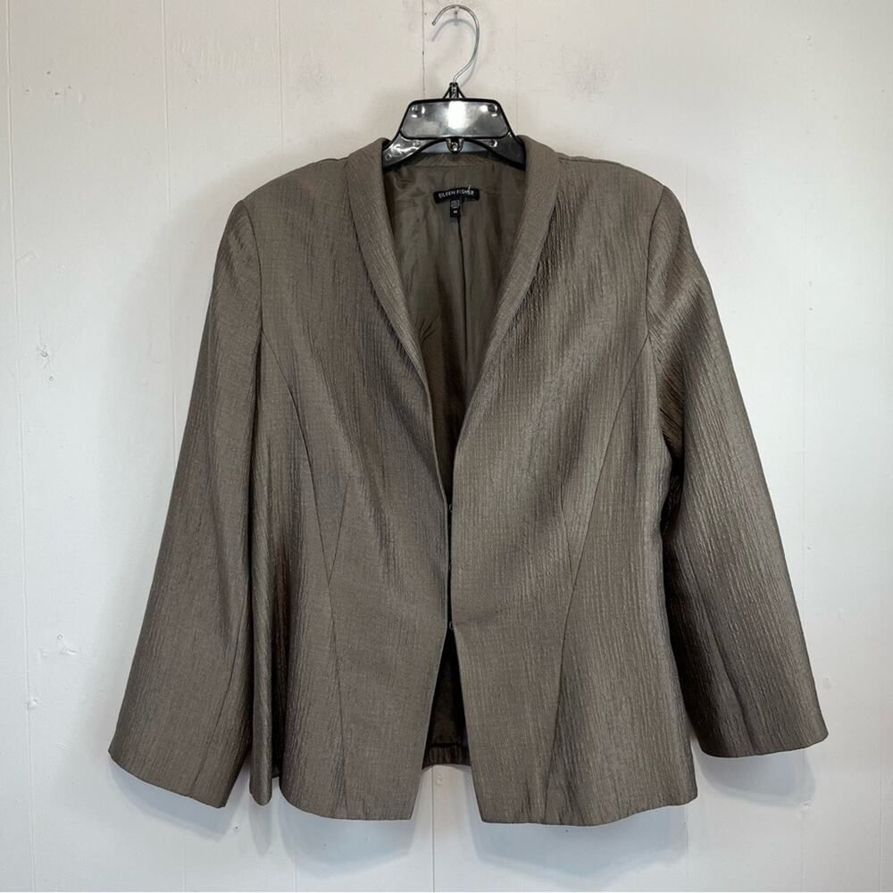 Eileen Fisher Crepe Metallic Gray Blazer Jacket Woman's Size Medium